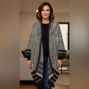 TONLE Anthro Boho Oversized Gray Black Recycled Fabric Open Cardigan Sweater OS